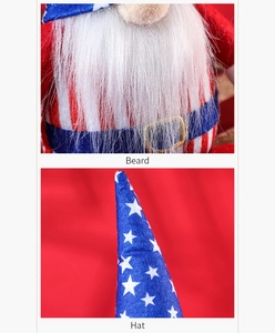 Detail of plush gnome white beard and star pattern hat for Independence Day decor