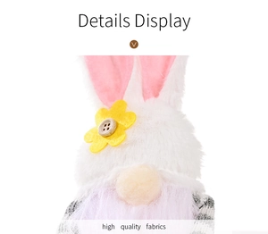Detail display of Easter bunny gnome with pink ears and soft high quality fabrics