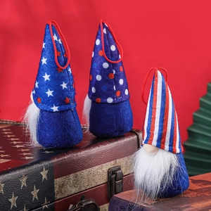 Set of three American Independence Day faceless gnomes with patriotic stars and stripes