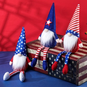 Décoration en Peluche de Gnome Patriotique Jour de l'Indépendance Étoiles et Rayures Chapeau Pointu Jambes Pendantes Américain Quatre Juillet Tomte Gonk