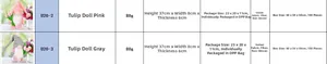 Detailed size chart for tulip gnomes with 37cm height and 80g weight specifications