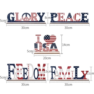 Independence Day wooden desk decor with American flag patterns and patriotic slogans