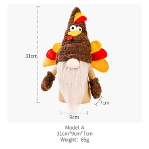 Detailed view of the 31cm Thanksgiving turkey gnome plush with size measurements