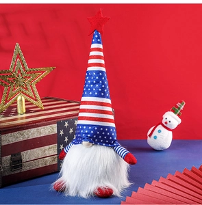 Detail of USA Independence Day gnome with sequin stars and flag pattern tall hat
