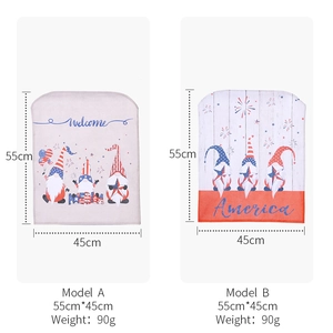 USA Independence Day chair covers with patriotic gnomes and Welcome America text