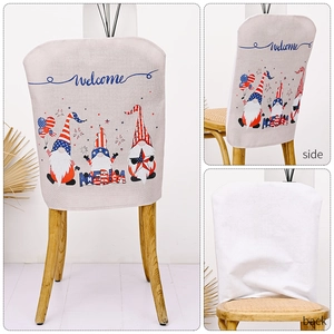 Patriotic July 4th dining chair covers featuring American flag gnomes and Merica text