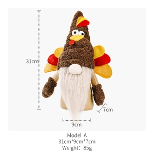 Handmade Thanksgiving turkey gnome plush decoration with brown hat and white beard, 31cm
