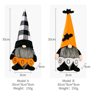 Halloween gnome plush decor with long hat and BOO banner, standing rudolph dolls