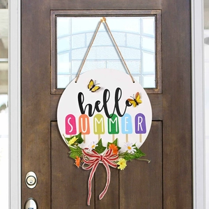 Accroche-porte Hello Summer en bois avec motifs de glace et décoration florale