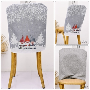 Christmas gnome chair cover set in grey fabric with front, side and back views