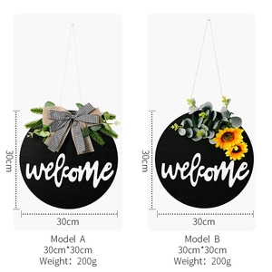 30cm wooden Welcome door sign with sunflower and buffalo plaid bow decorations