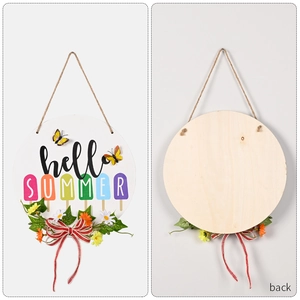 Panneau de porte Hello Summer en bois avec motif glace et nœud à rayures rouges
