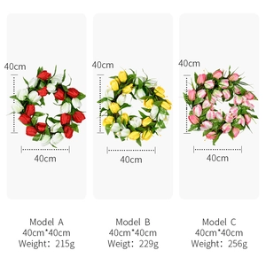 Artificial tulip wreaths set in red, yellow, and pink colors for home door decoration