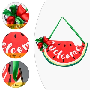 Watermelon wooden welcome sign with bow decoration and thickness detail view
