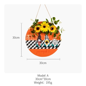 Panneau de porte en bois tournesol avec gnomes et texte Hello Pumpkin décoratif