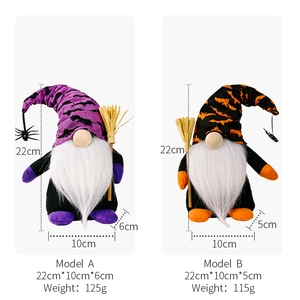 Paire de nains d'Halloween avec balai et motifs de chauve-souris pour décoration de fête