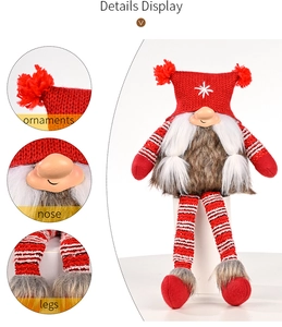 Detailed view showing gnome ornaments texture with close-ups of nose and knitted legs