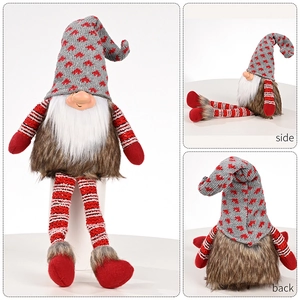 Detailed multi-angle view of a long-legged Christmas gnome with a striped knit design