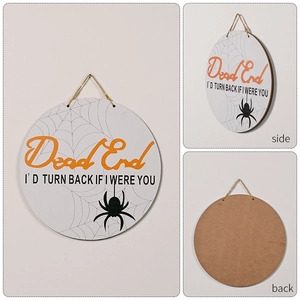 Halloween houten rond deurbord met Dead End tekst en spinnenweb voor feest decoratie