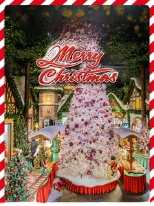 Detailed view of 2-meter white Christmas tree with pink ornaments and festive embroidery
