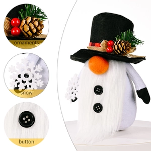 Christmas snowman gnome doll with pine cone hat, white beard, and snowflake detail