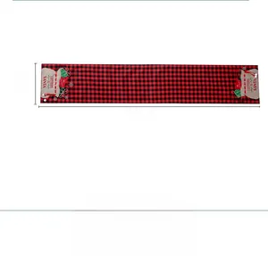 Detail of red and black plaid Christmas table runner with Letters to Santa embroidery
