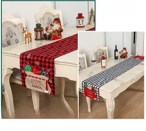 Detailed Christmas table runner with red plaid pattern and Letters to Santa pocket