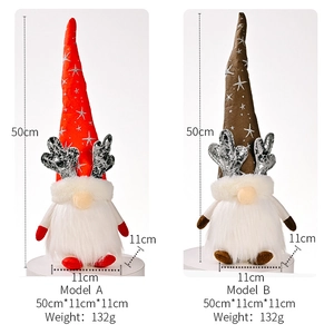 Detailed dimensions of Christmas gnome ornaments with glitter antlers and star hats