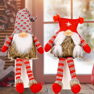 Christmas Gnome Plush Doll Long Leg Faceless Rudolph Figurine Knitted Hat Snowflake Heart Pattern Holiday Home Tabletop Ornament