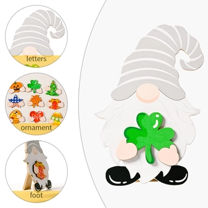 Wooden gnome desk ornament set with interchangeable magnetic holiday accessory icons