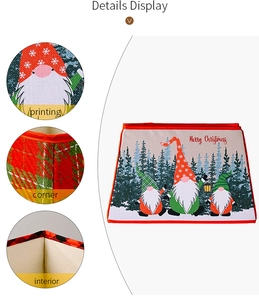 Detail view of gnome Christmas tree box showing print quality and edge stitching