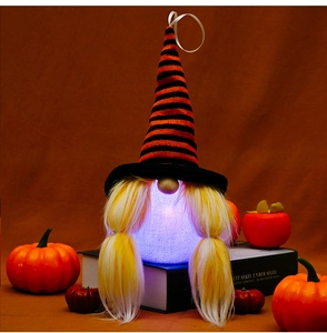 Φωτιζόμενος νάνος Halloween με πορτοκαλί ριγέ καπέλο και σώμα LED σε διακόσμηση