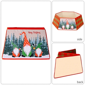 Foldable hexagonal Christmas tree collar with gnome print and Merry Christmas text