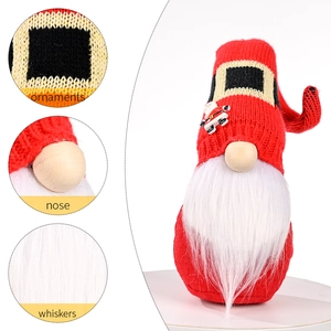 Handcrafted Christmas Gnome ornament with red knitted hat and white fiber beard decor
