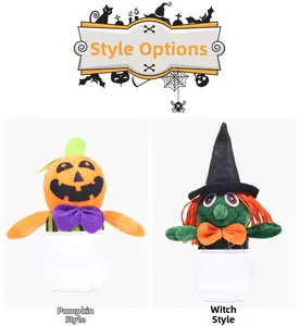 Detail view of Halloween pumpkin and witch style candy jars with transparent storage bases