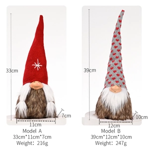 Christmas Gnomes set with red snowflake and grey heart knitted hats for holiday decor