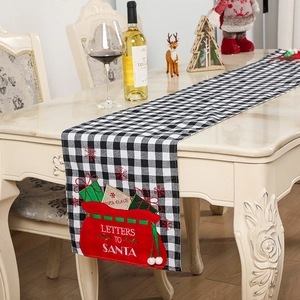 Black and white plaid Christmas table runner featuring Letters to Santa applique embroidery