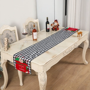 Black and white plaid Christmas table runner with Letters to Santa embroidery and gifts