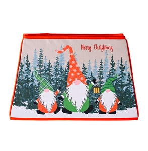 Detail of Christmas tree collar with Merry Christmas text and festive gnome prints