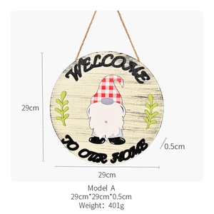 Wooden Christmas gnome welcome wreath sign for front door hanging decoration, 29cm diameter