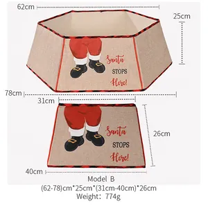 Size chart showing Model B Christmas tree collar dimensions with Santa's boots pattern