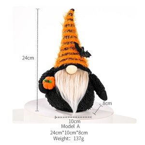 Halloween kabouter met vleermuishoed en pompoen, pluche dwergpop decoratie, 24cm hoog