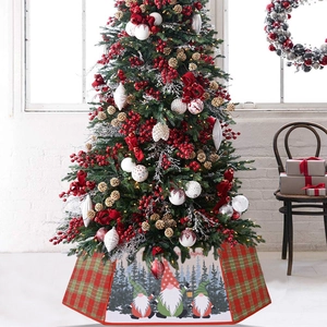 Classic Plaid Christmas Tree Collar Hexagonal Foldable Fabric Tree Skirt With Gnomes Pattern Christmas Stand Cover Home Decor