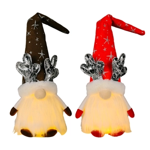 Light-up Christmas gnomes with silver antlers and star patterns in red and brown colors