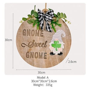 30cm round wooden GNOME Sweet GNOME door sign with LED light and eucalyptus bow