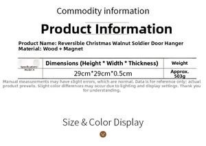 Detailed size chart for the wooden Nutcracker door hanger with magnetic accessories