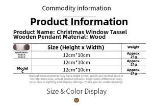 Size chart showing 12x10cm dimensions for Christmas tassel wood pendants Style A B C
