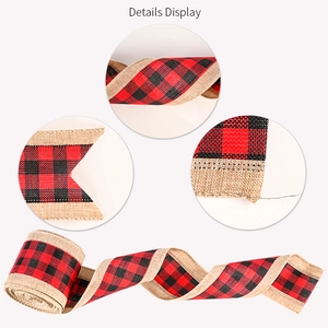 Christmas buffalo plaid burlap ribbon with red and black check pattern for decoration