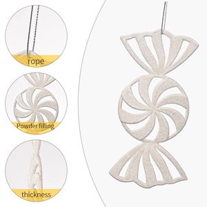 White Christmas candy pendant with glitter powder and rope for tree decoration