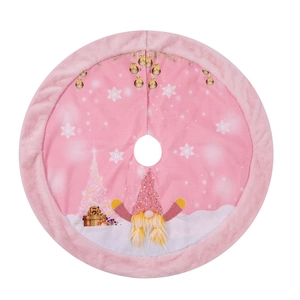Pink Christmas tree skirt with LED lights and sequined gnome dolls for festive decor